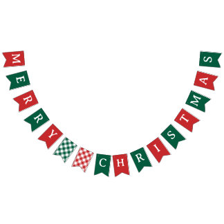 Traditional Basic Green Red Merry Christmas Bunting