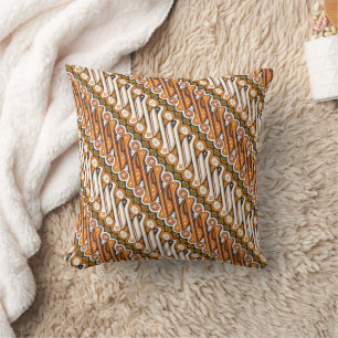 Traditional Batik Parang Seamless Pattern Yellow Cushion