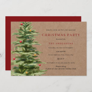 Traditional Bauble Tree Christmas Party Invitation