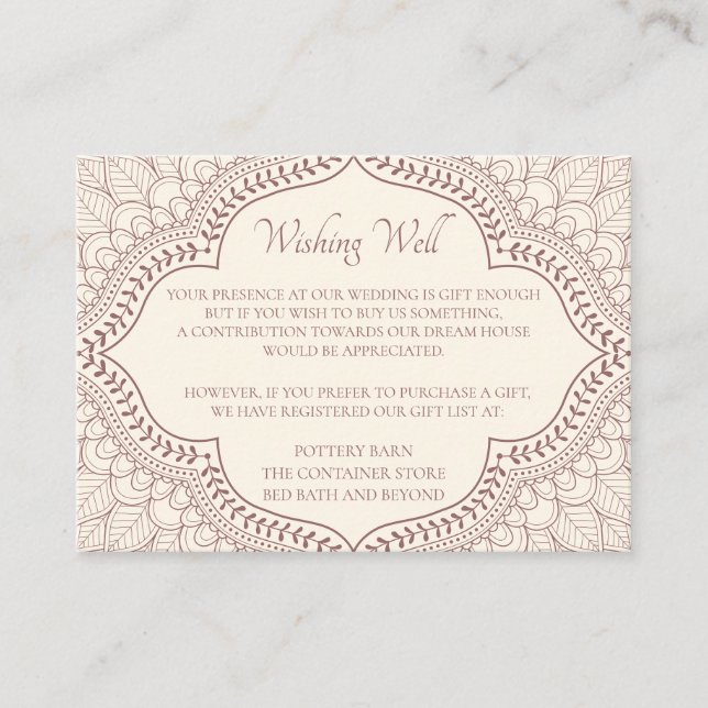 Traditional Beige Mehndi Indian Hindu Wedding Enclosure Card (Front)