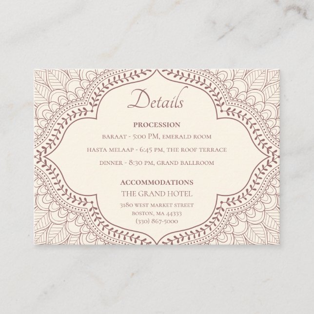 Traditional Beige Mehndi Indian Hindu Wedding Enclosure Card (Front)