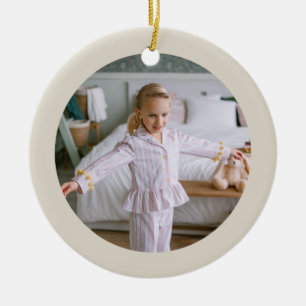 Traditional Beige Plaid Nostalgic Tartan Photo Ceramic Tree Decoration