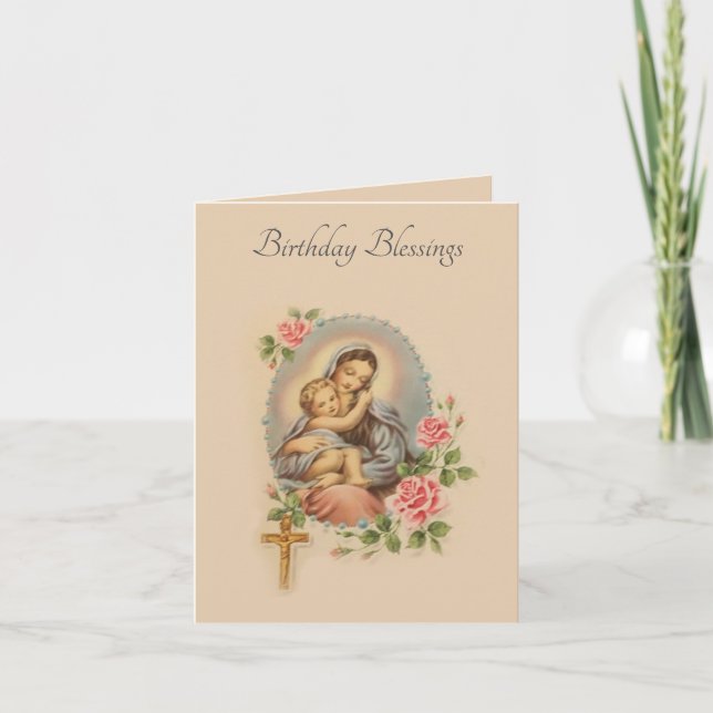Traditional Birthday Blessings Virgin Mary  Card (Front)