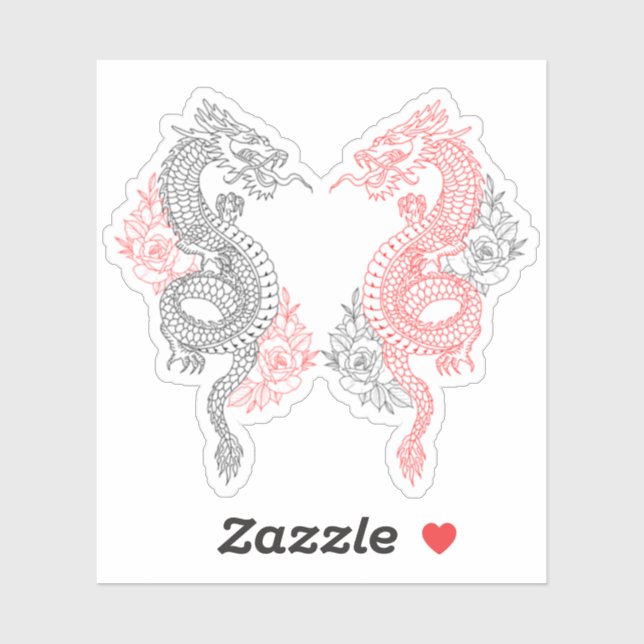 Traditional Black and Red Dragons with Roses (Sheet)