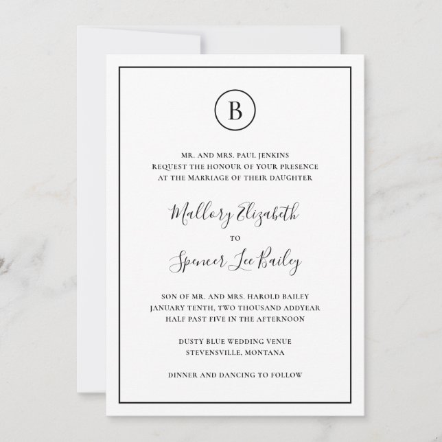 Traditional Black and White All In One Wedding Invitation (Front)