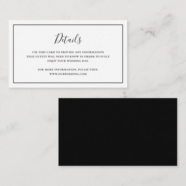 Traditional Black and White Elegant Wedding Enclosure Card (Front/Back)