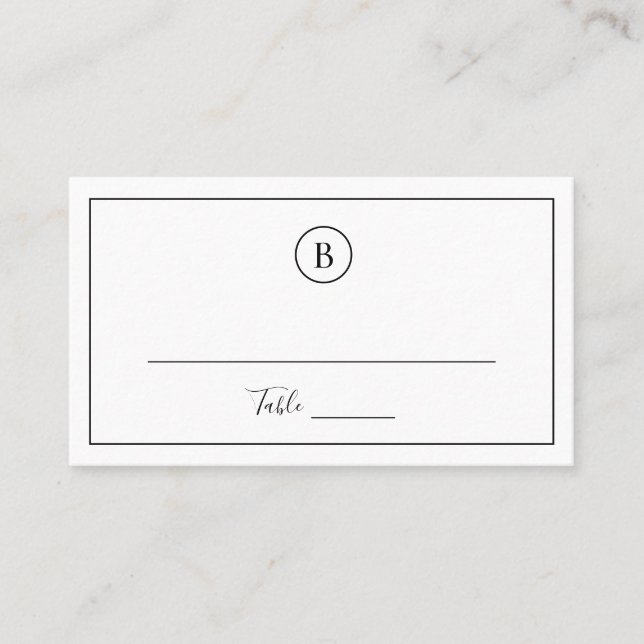 Traditional Black and White Elegant Wedding Place Card (Front)