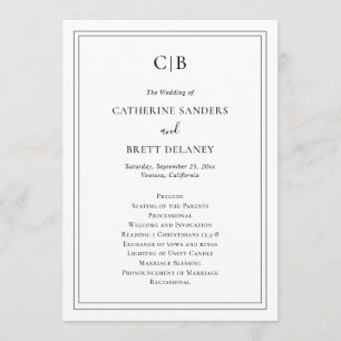 Traditional Black and White Elegant Wedding Programme