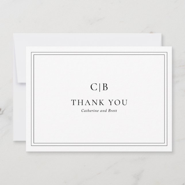 Traditional Black and White Elegant Wedding Thank You Card (Front)
