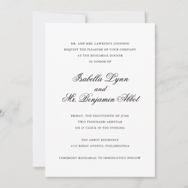 Traditional Black and White Formal Elegant Wedding Invitation (Front)