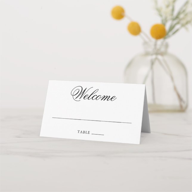 Traditional Black and White Formal Elegant Wedding Place Card (Front)