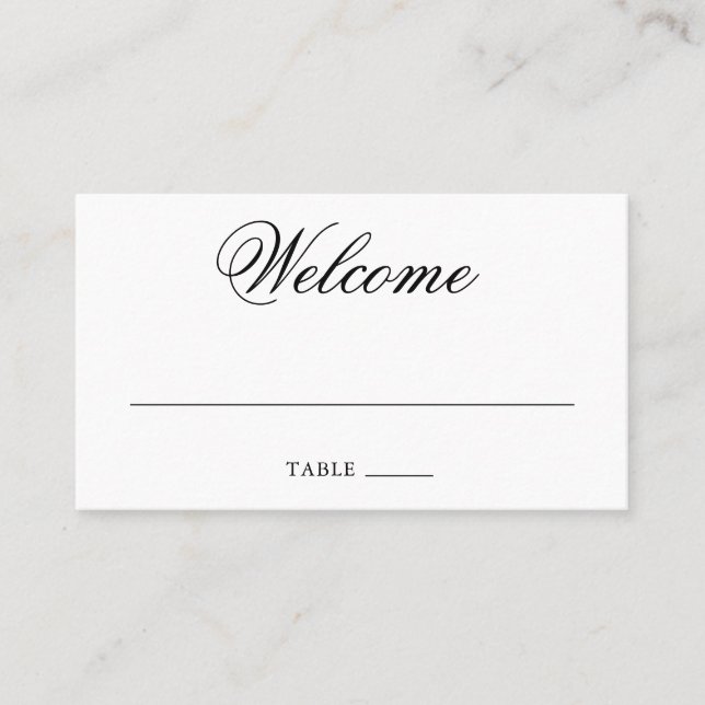 Traditional Black and White Formal Elegant Wedding Place Card (Front)