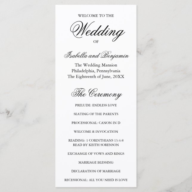 Traditional Black and White Formal Elegant Wedding Programme (Front)