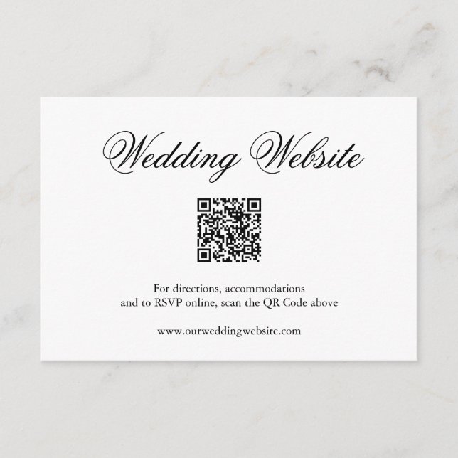 Traditional Black and White Formal QR Code Wedding Enclosure Card (Front)