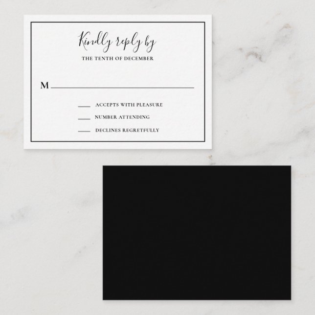Traditional Black and White Mini Wedding RSVP Card (Front/Back)