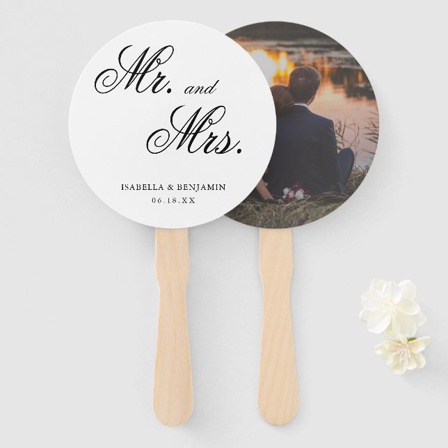 Traditional Black and White Photo Elegant Wedding Hand Fan (Front and Back)