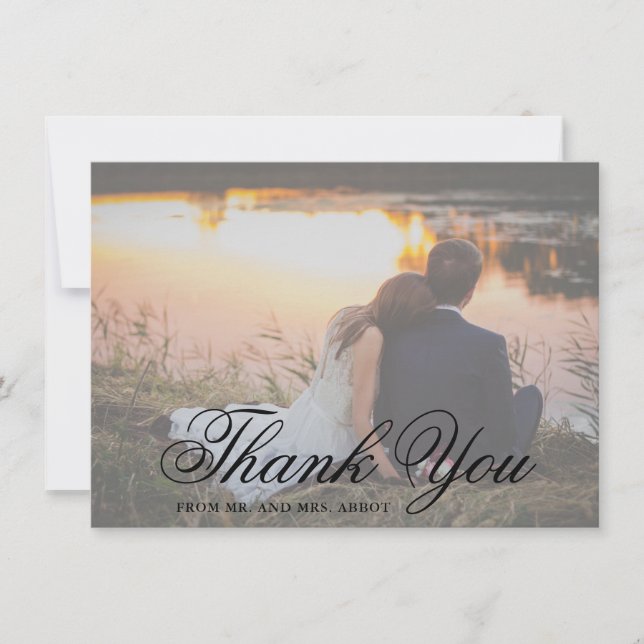 Traditional Black and White Photo Elegant Wedding Thank You Card (Front)