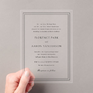 Traditional Black and White Timeless Wedding Acrylic Invitations