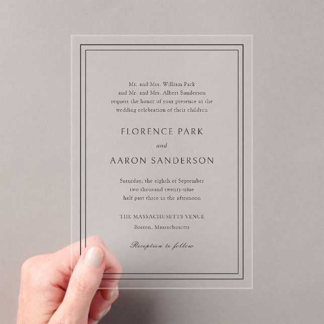 Traditional Black and White Timeless Wedding Acrylic Invitations (Insitu (Handheld))