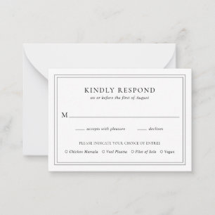 Traditional Black and White Wedding Mini RSVP Card