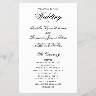 Traditional Black and White Wedding Program Flyer