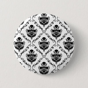 Traditional Black Damask 6 Cm Round Badge