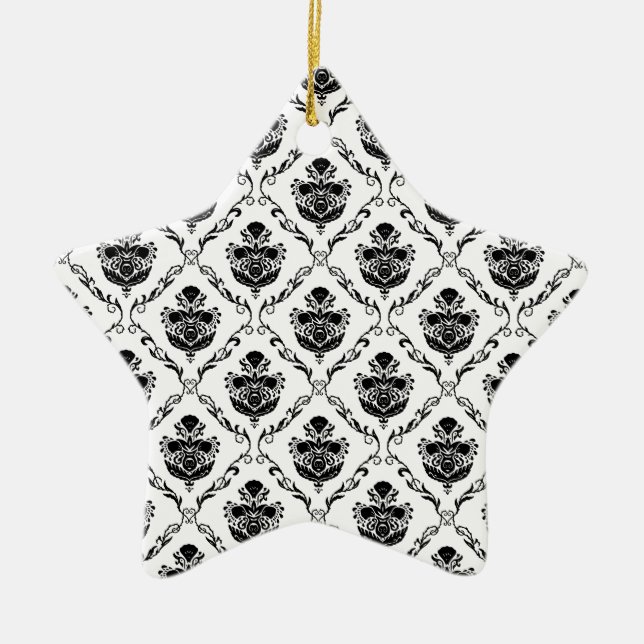 Traditional Black Damask Ceramic Tree Decoration (Front)