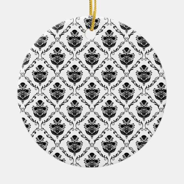 Traditional Black Damask Ceramic Tree Decoration (Front)
