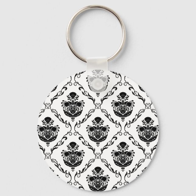 Traditional Black Damask Key Ring (Front)