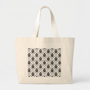 Traditional Black Damask Large Tote Bag