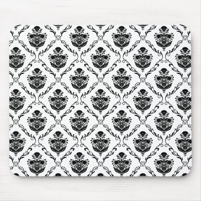 Traditional Black Damask Mouse Mat (Front)