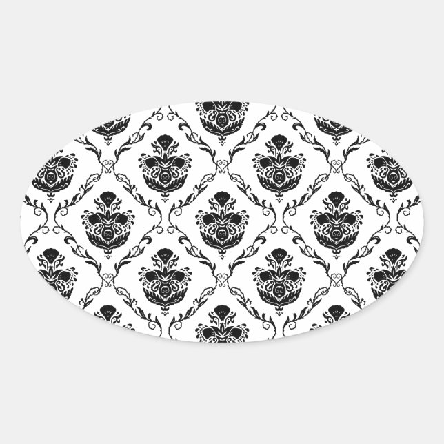Traditional Black Damask Oval Sticker (Front)