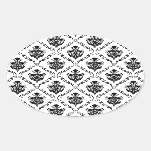 Traditional Black Damask Oval Sticker