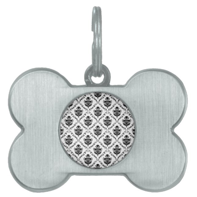 Traditional Black Damask Pet ID Tag (Front)
