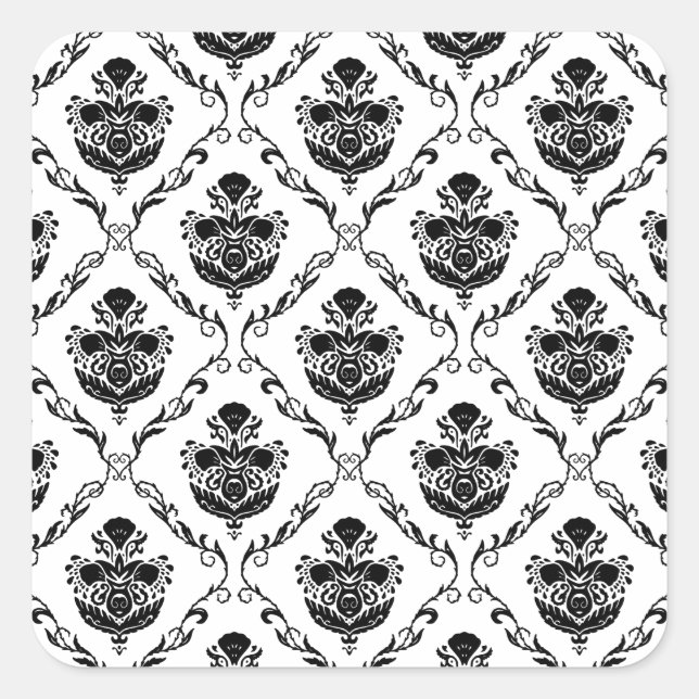Traditional Black Damask Square Sticker (Front)