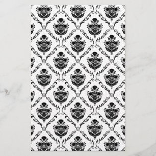 Traditional Black Damask Stationery