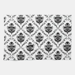 Traditional Black Damask Tea Towel