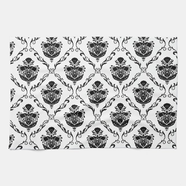 Traditional Black Damask Tea Towel (Horizontal)