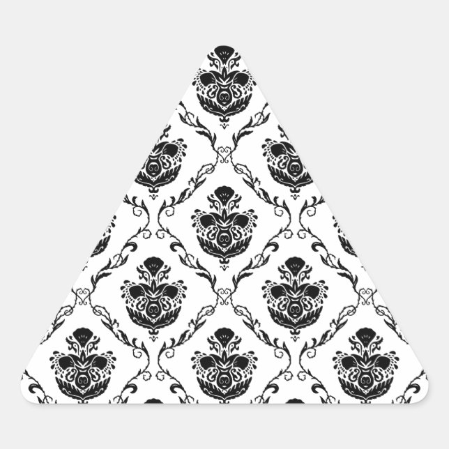 Traditional Black Damask Triangle Sticker (Front)