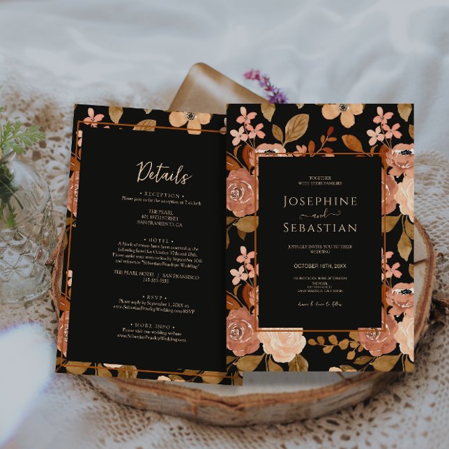  Traditional Black Floral All In one Boho Wedding Invitation (Creator Uploaded)