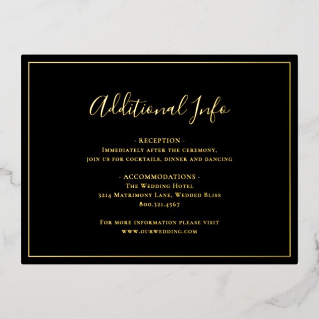 Traditional Black Wedding Foil Enclosure Card (Front)