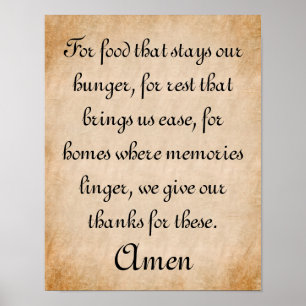 Traditional Blessing Mealtime Prayer Poster