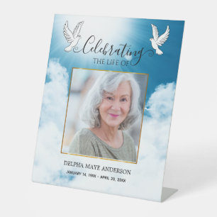Traditional Blue and White Dove Memorial Pedestal Sign