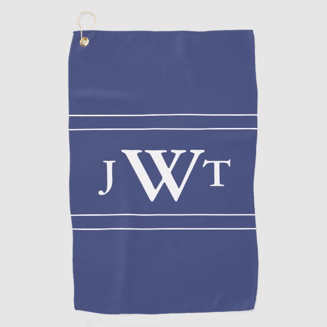 Traditional Blue and White Monogrammed Golf Towel (Front)