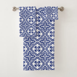 Traditional Blue and White Spanish Azulejo Bath Towel Set