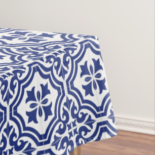 Traditional Blue and White Spanish Azulejo Tablecloth