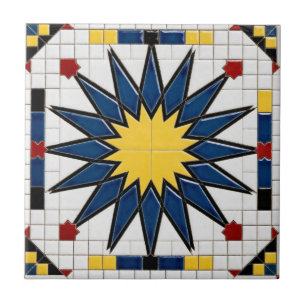 Traditional Blue and Yellow Moroccan Zellij Star  Tile
