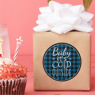 Traditional Blue Black Country Check Plaid Pattern Classic Round Sticker