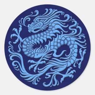 Traditional Blue Chinese Dragon Circle Classic Round Sticker