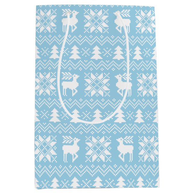 Traditional Blue Christmas Sweater Winter Design Medium Gift Bag (Front)